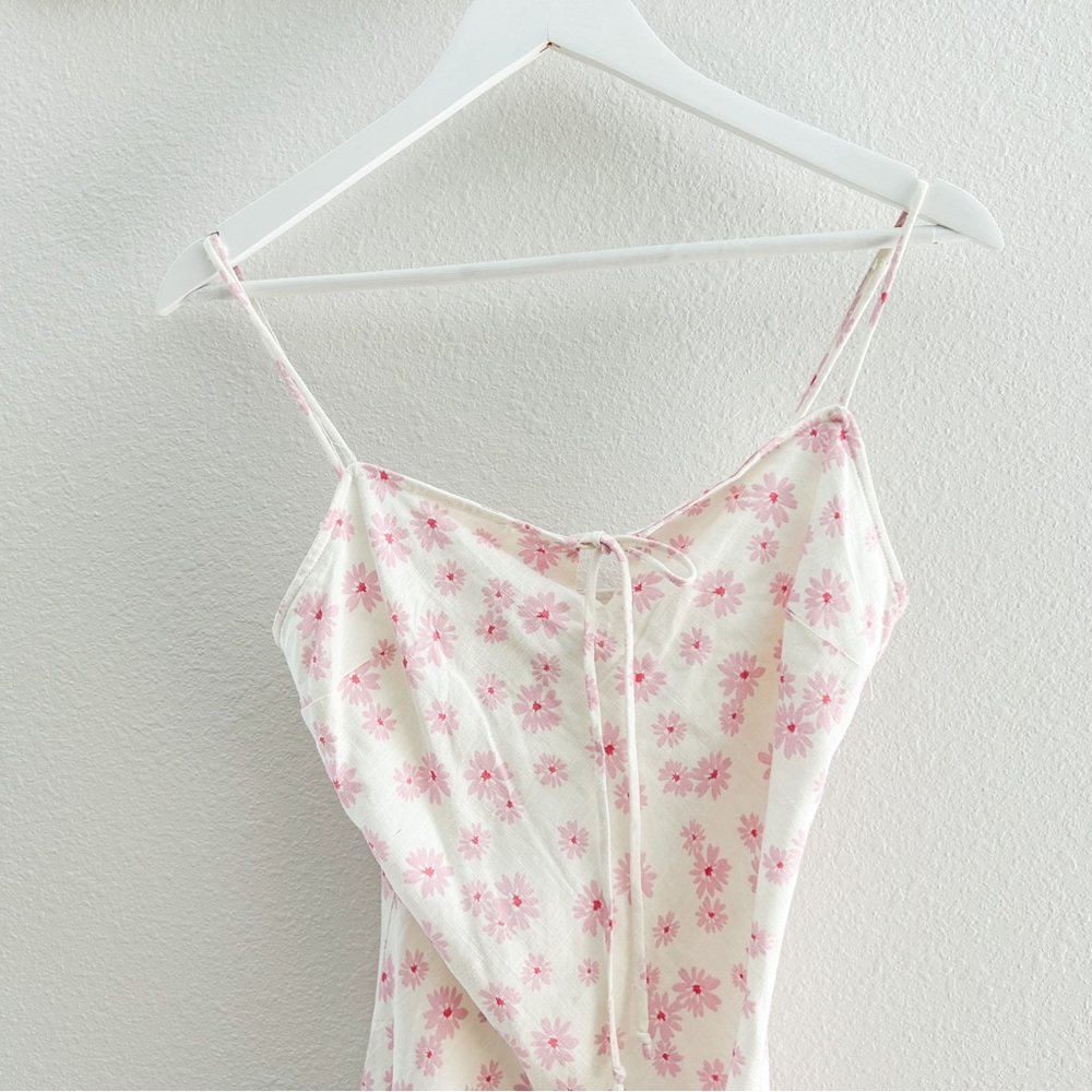COTTON CANDY LA | Pink Floral Linen Mini Dress Medium Lace Up Back Zipper - Picture 5 of 9